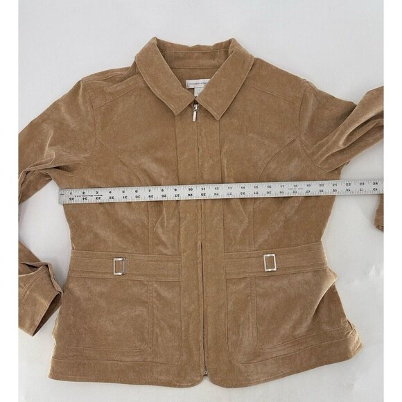 NWT Christopher & Banks Khaki Brown Corduroy Zip Blazer Jacket Sz L Preppy Ofc - Picture 10 of 11